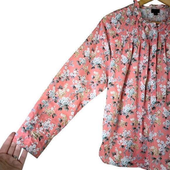 J.Crew Liberty Fabric Josephine Pink Floral Ruffle Popover Shirt Blouse, Size 10 - Picture 9 of 14